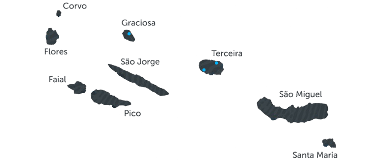 Mapa dos Açores — distribuição da raça Catrina